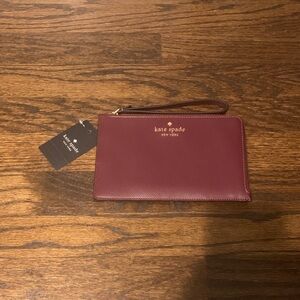 LOW START Kate Spade Staci Deep Berry Wristlet in Saffiano Leather